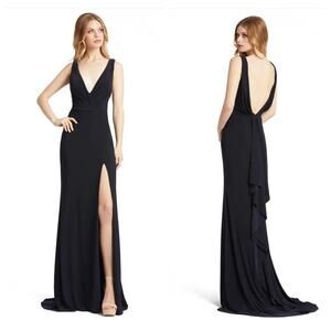 NWT IEENA for MAC DUGGAL 12336 Midnight Sleeveless V-Neck Jersey Maxi Gown Women